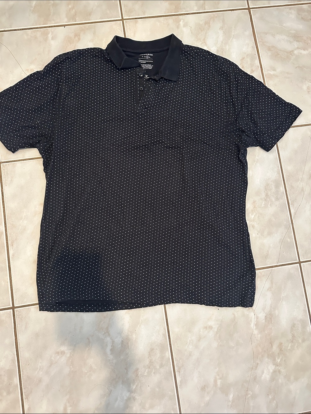 Paper Denim & Cloth Black Polo with White Micro Dot Pattern
